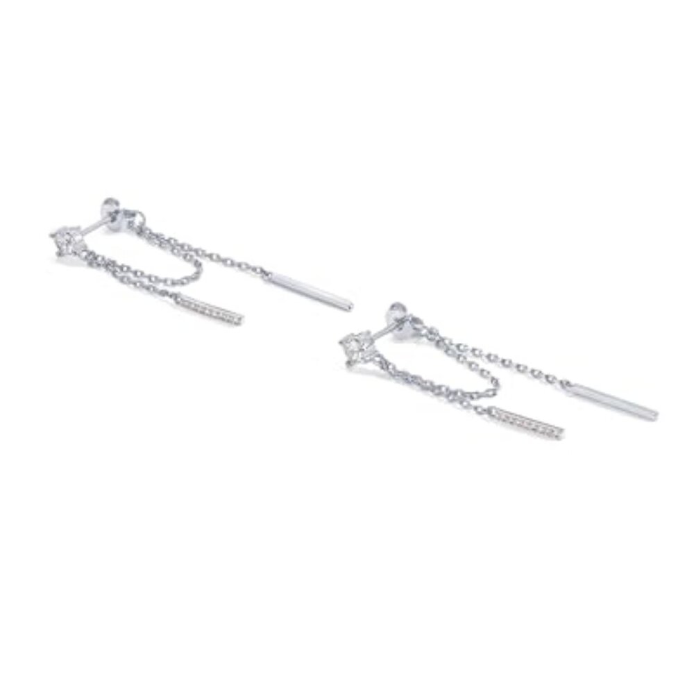 18K Gold Plated 925 Sterling Silver Posts Drop Dangle Chain Earrings for Women
